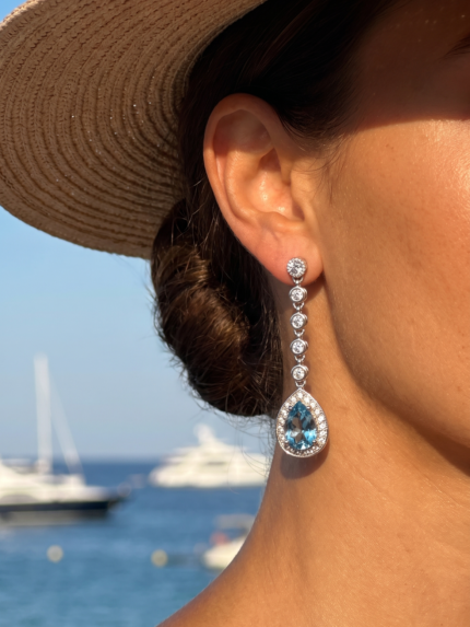 Серьги с голубыми топазами и бриллиантами  0.45 ct